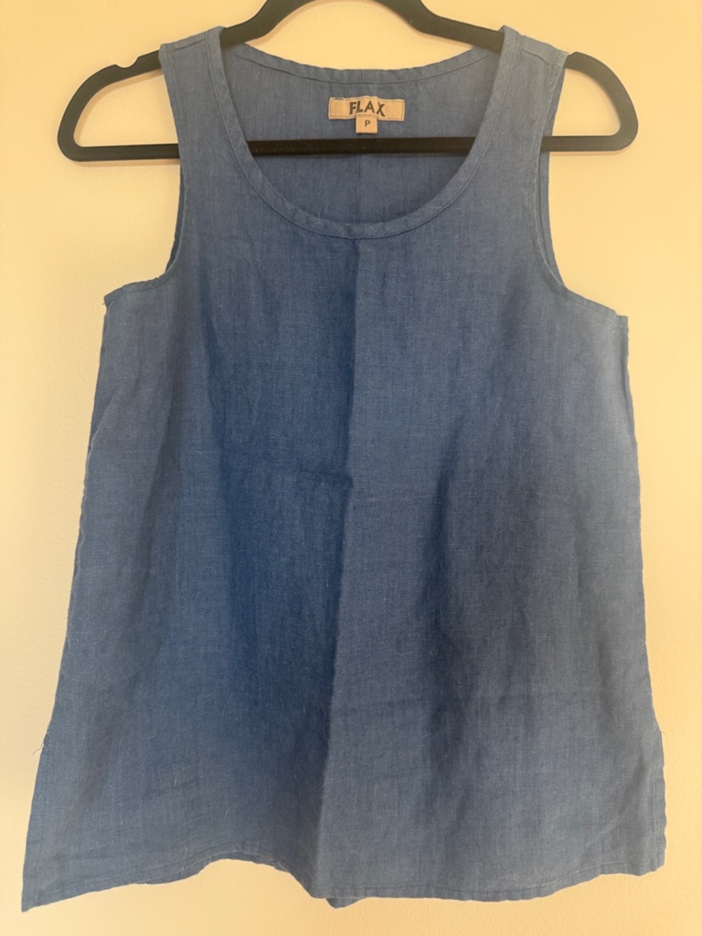 Flax Blue Linen Scoop Neck Tank - Petite